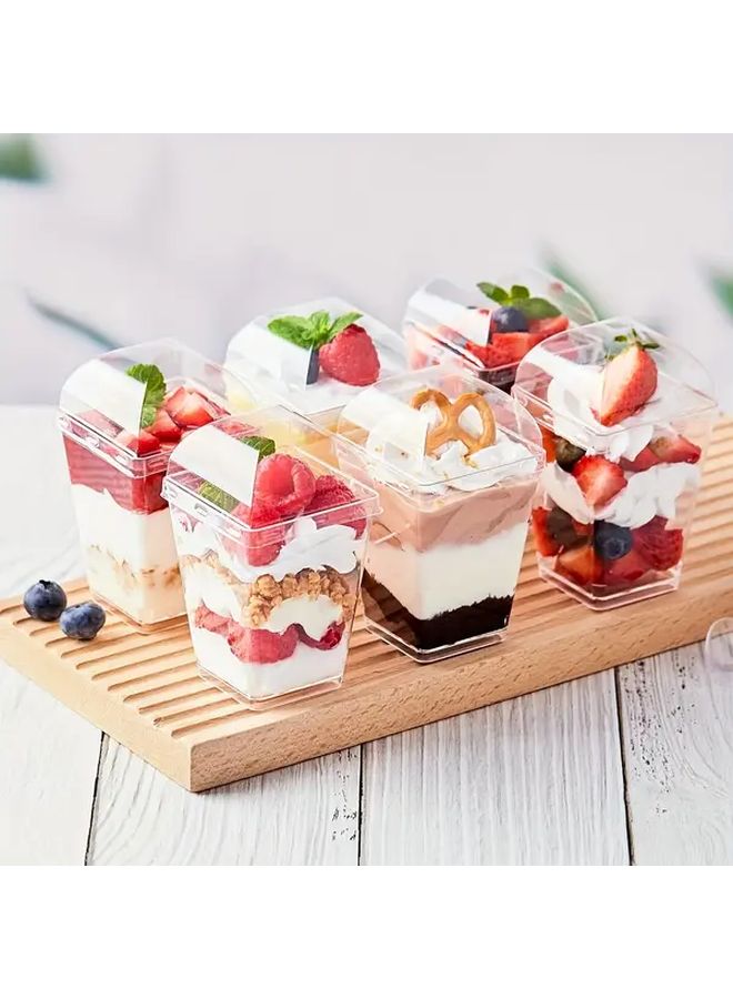 50pcs Square Plastic Dessert Cups With Lids Clear Party Cups For Ice Cream Yogurt - Image 1